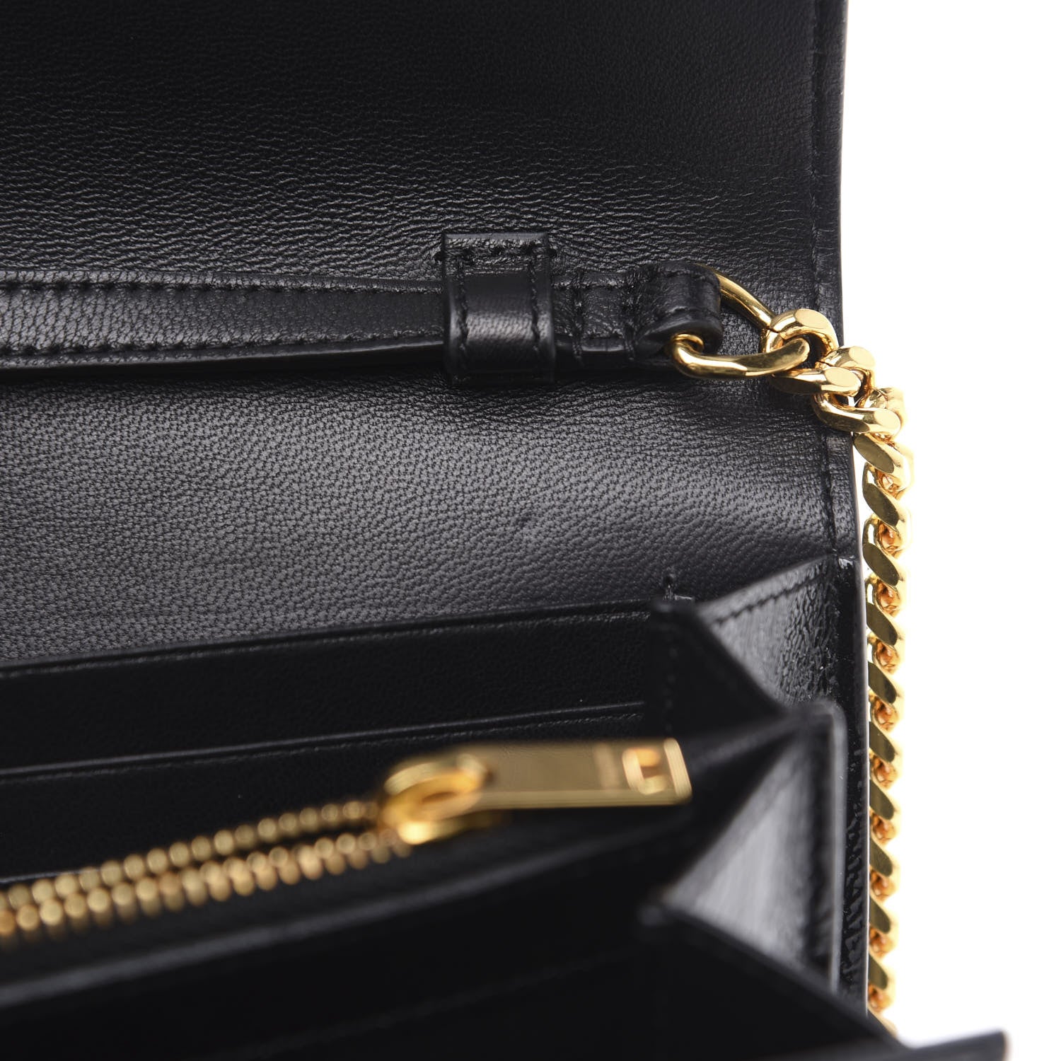 Saint Laurent Textured Patent Calfskin Monogram Kate Chain Wallet Black 7 of 10