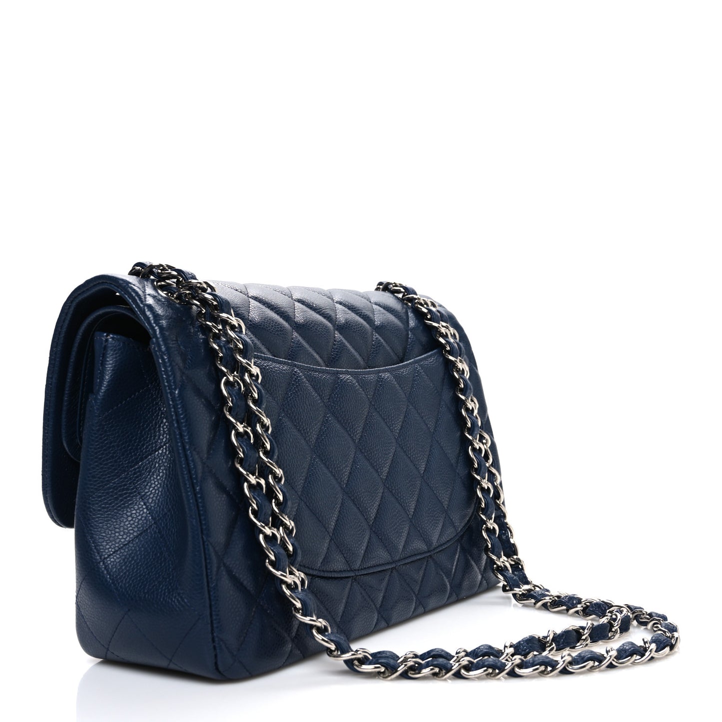 Caviar Quilted Jumbo Double Flap Navy Blue