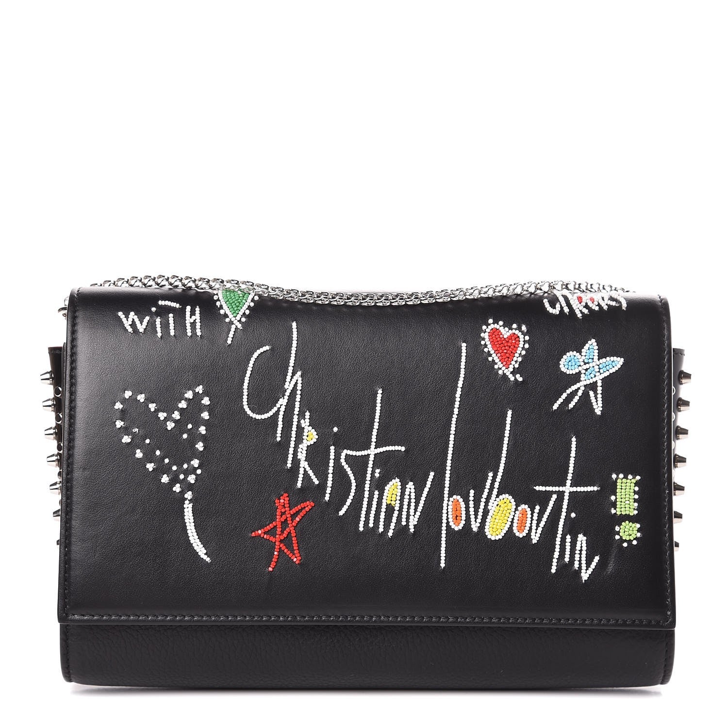 Christian Louboutin Calfskin Beaded Loubitag Paloma Clutch Black 1 of 8