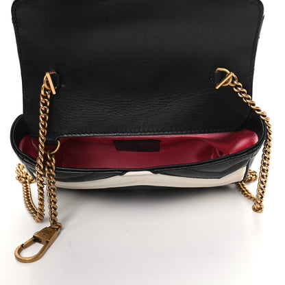 Gucci Calfskin Matelasse Super Mini GG Marmont Shoulder Bag Black White 5 of 10