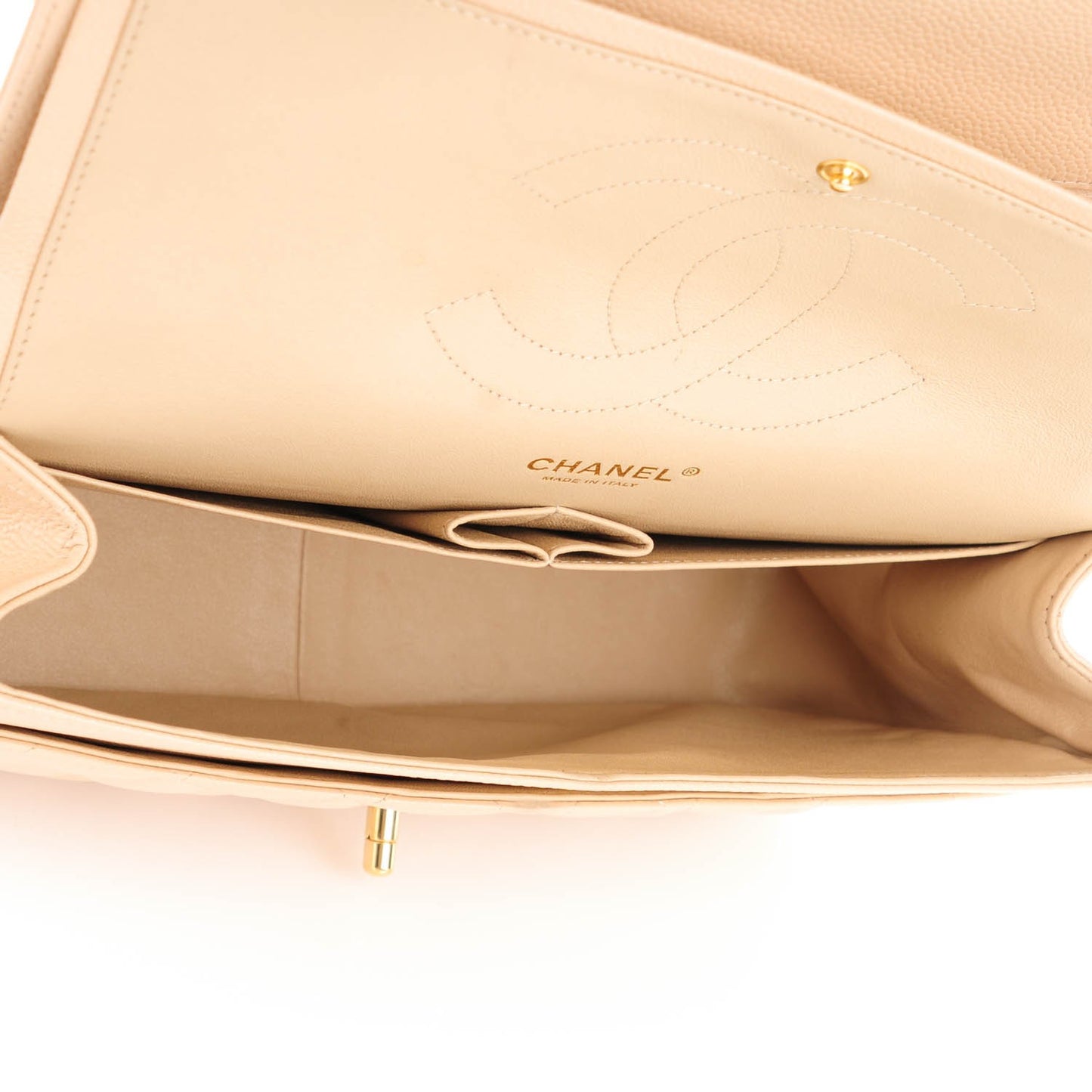 Caviar Quilted Jumbo Double Flap Beige Clair