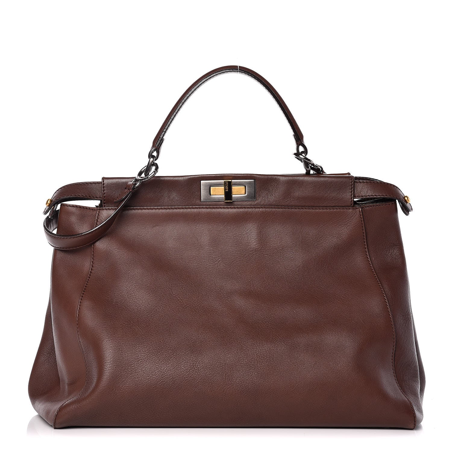 Fendi Vitello Zucca Large Peekaboo Iconic Satchel Marrone Tobacco 1 of 12