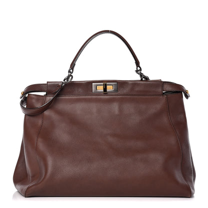 Fendi Vitello Zucca Large Peekaboo Iconic Satchel Marrone Tobacco 1 of 12