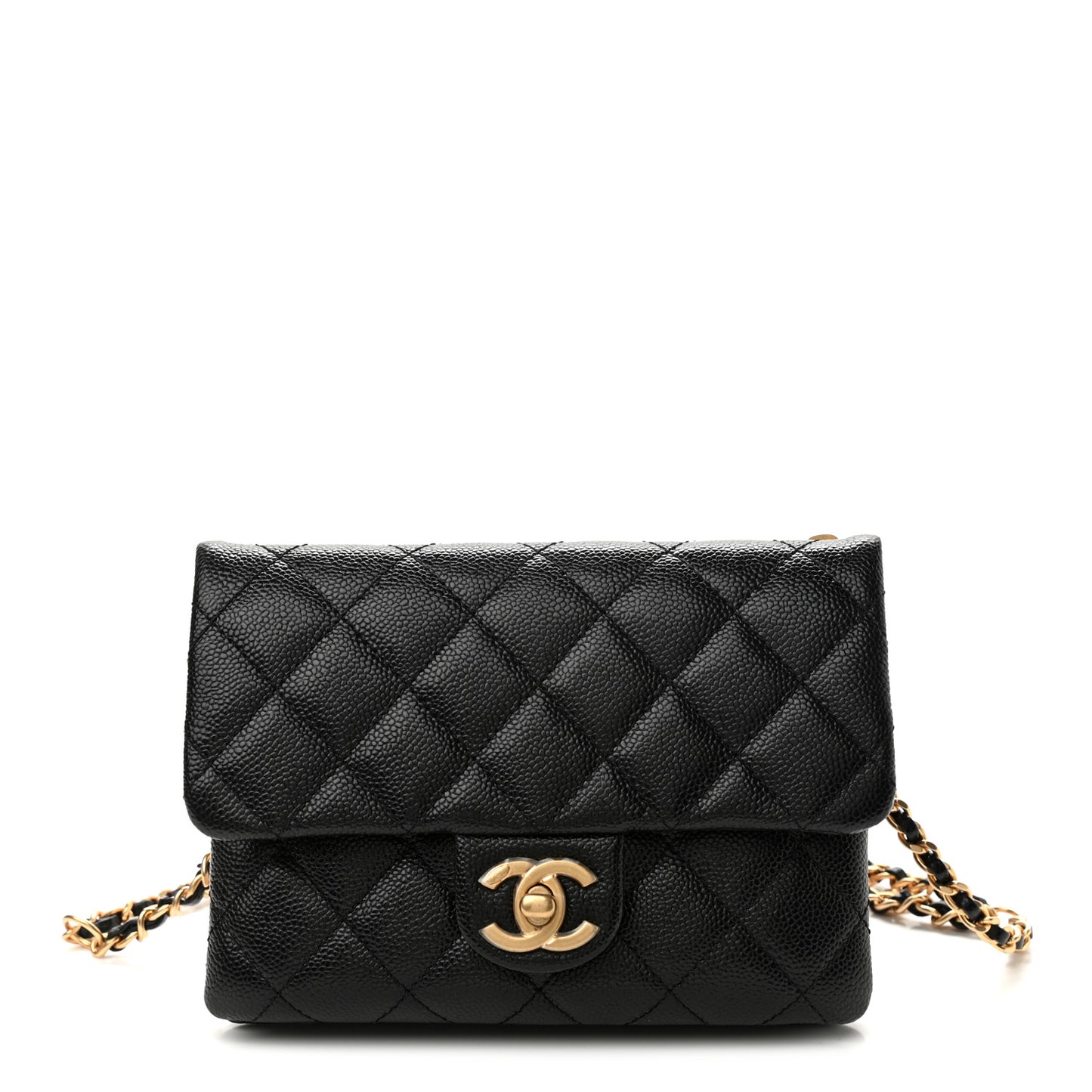 Shiny Caviar Pick Me Up Flap Belt Bag Black