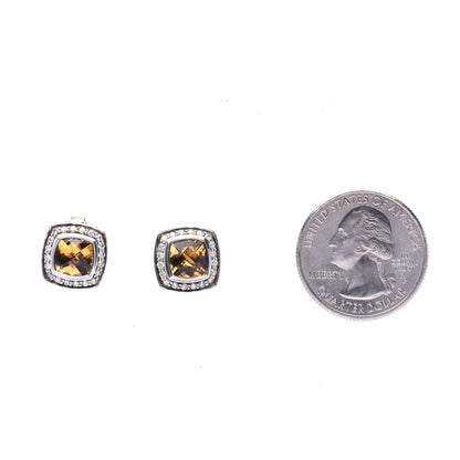 David Yurman Sterling Silver Diamond Citrine 7mm Petite Albion Earrings 2 of 5