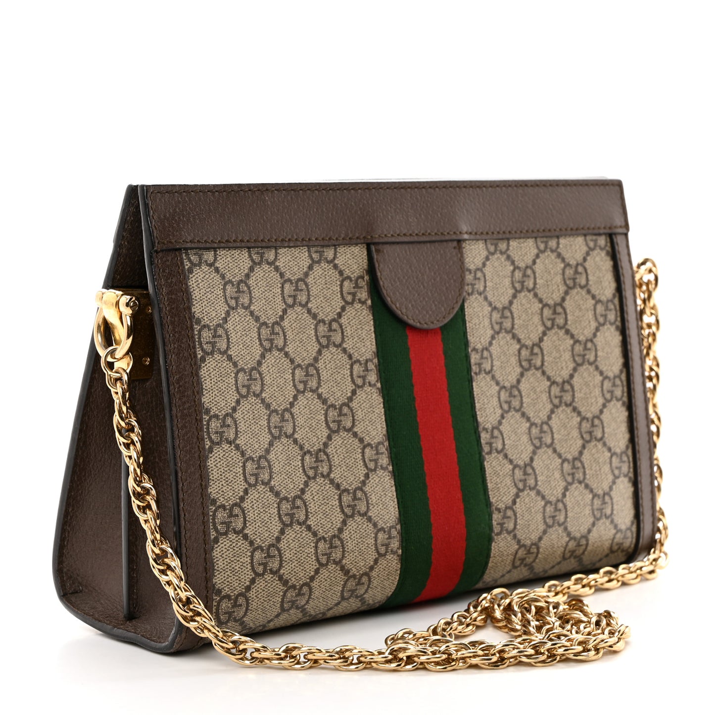 GG Supreme Monogram Web Small Ophidia Chain Shoulder Bag Brown
