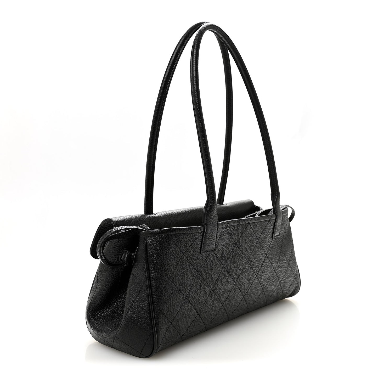 Grained Calfskin Stitched Urban Essentials Small Shopping Bag Black