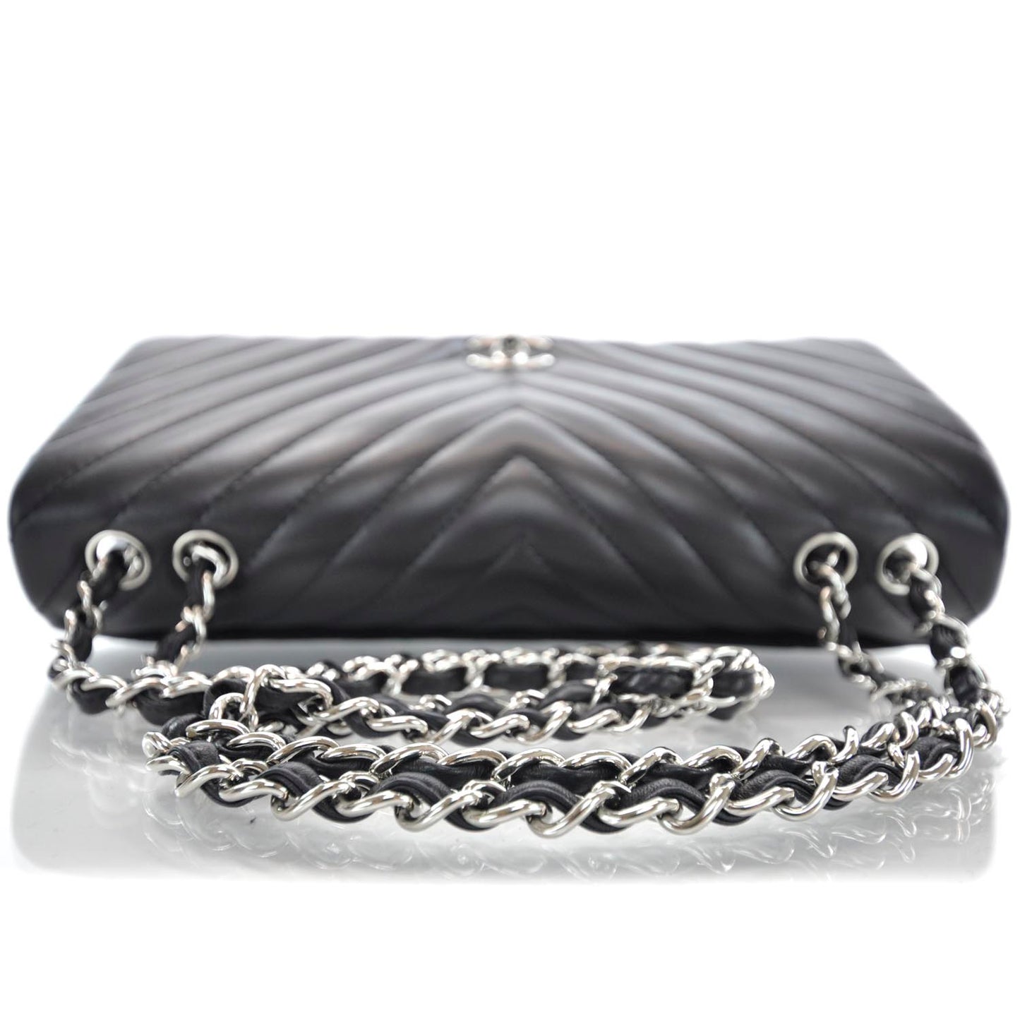 Lambskin Large Chevron Flap Black