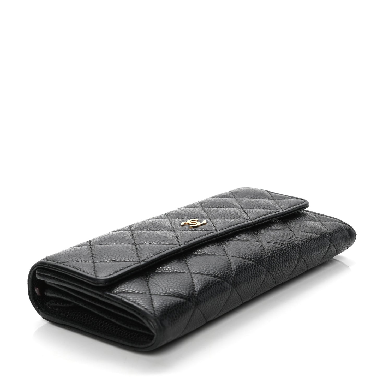 Caviar Quilted Large Gusset Flap Wallet Black