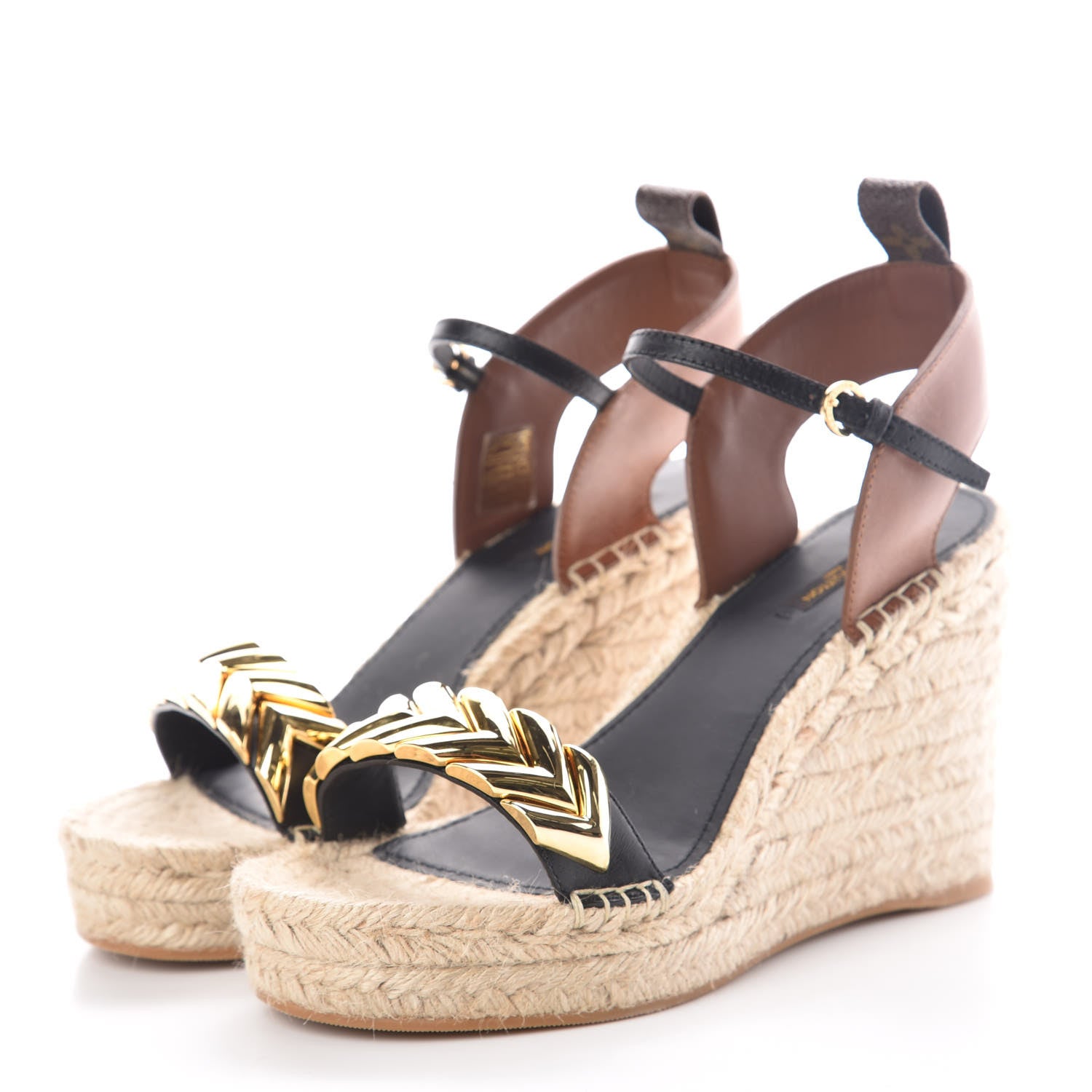 Louis Vuitton Calfskin Spring Hill Espadrille Wedge Sandals 40 Brown 3 of 7