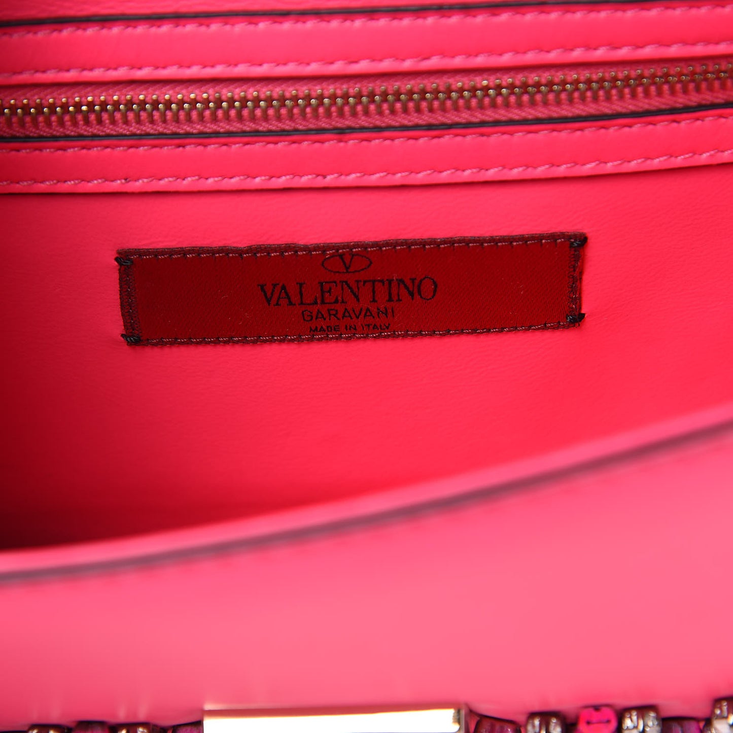 Vitello Crystal Small Glam Lock Rockstud Flap Fuxia Fluo