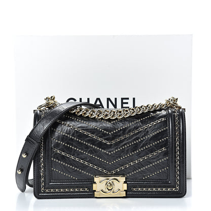 Chanel Crumpled Calfskin Chevron Chain Medium Boy Flap Black 11 of 11
