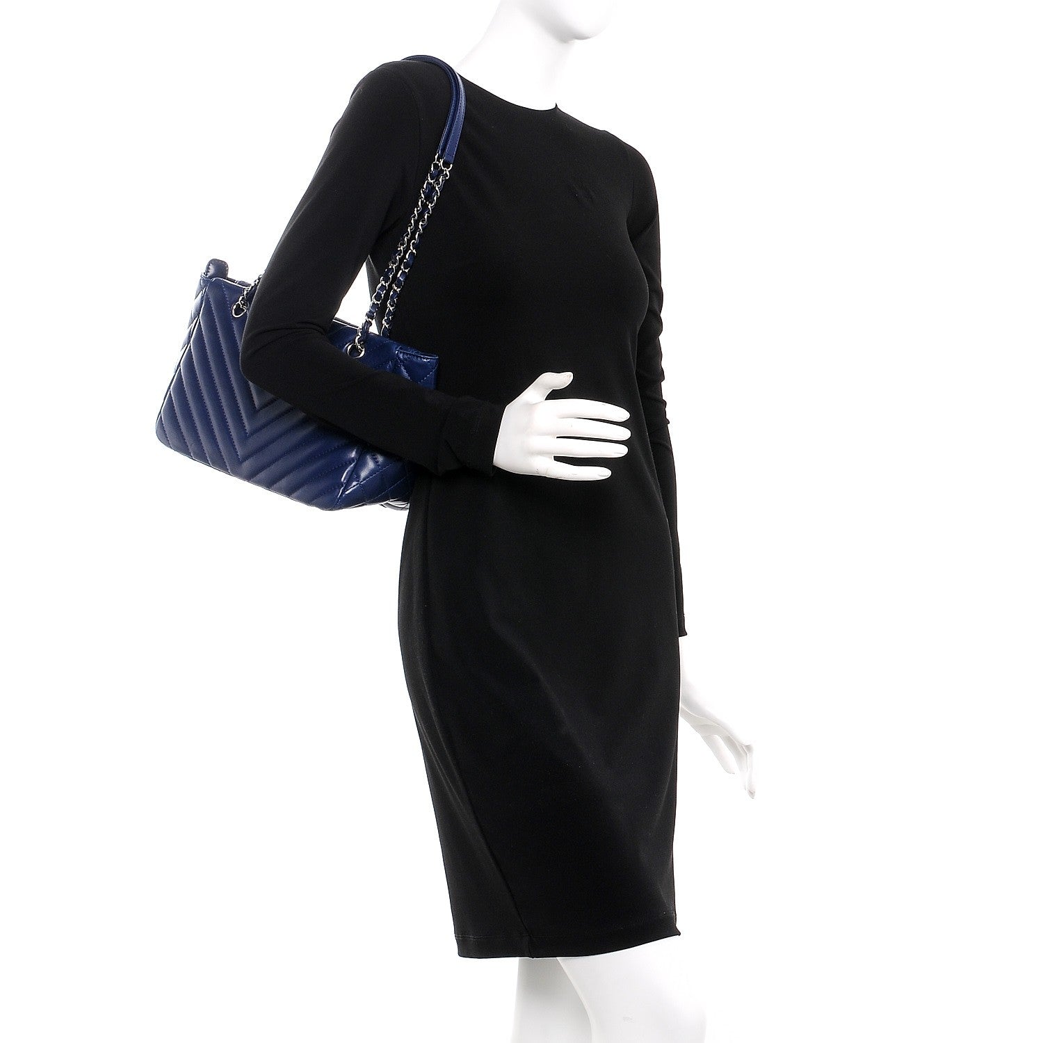 Chanel Lambskin Surpique Chevron Small Tote Dark Blue 2 of 8