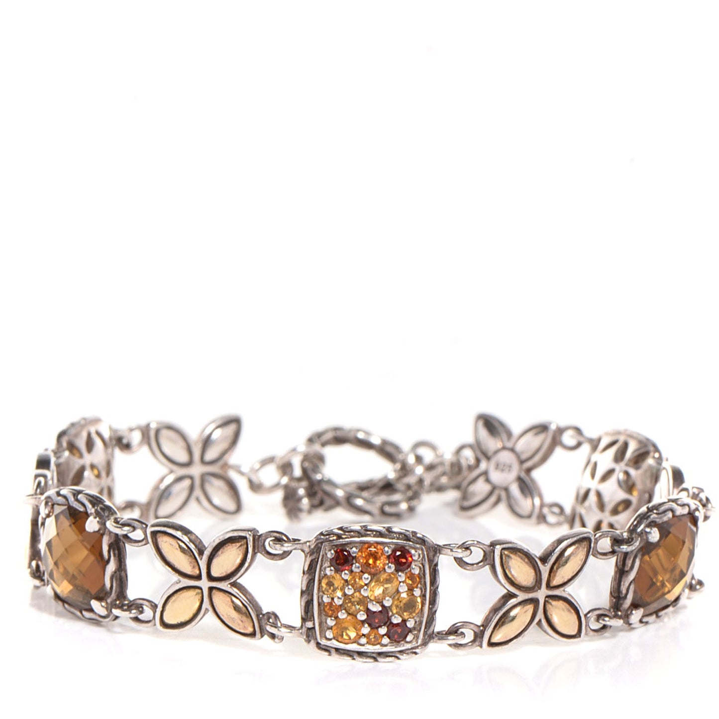 Sterling Silver 18K Gold Citrine Garnet Sunset Batu Kawung Bracelet