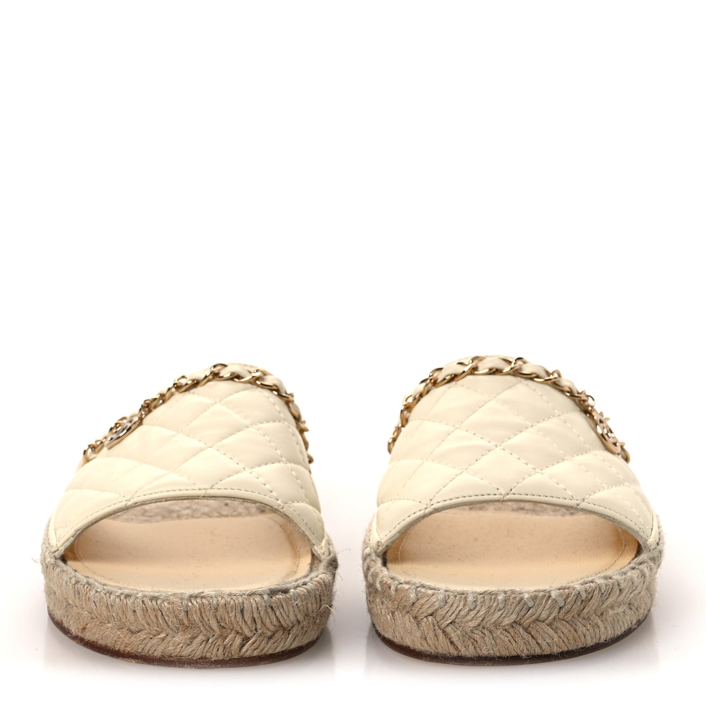 Lambskin Quilted CC Espadrille Slip On Sandals 36 Ivory