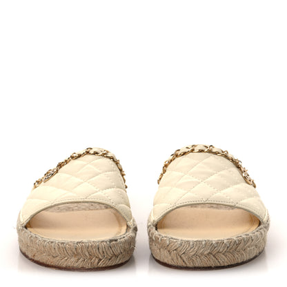 Chanel Lambskin Quilted CC Espadrille Slip On Sandals 36 Ivory 3 of 10