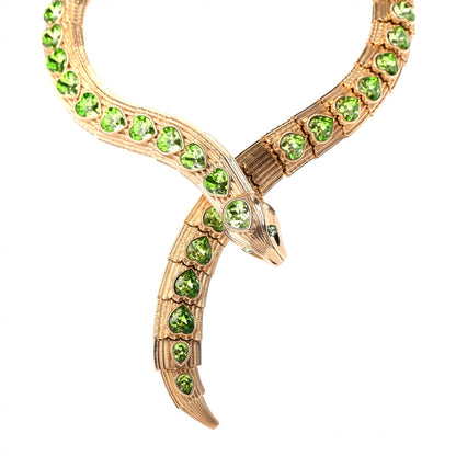 Gucci Crystal Heart Snake Necklace Gold Green 1 of 5