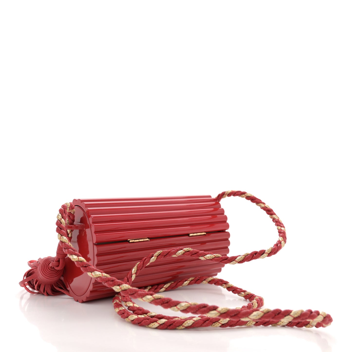Ribbed Plexiglass Lambskin Fringe Monogram Opium Box Bag Red