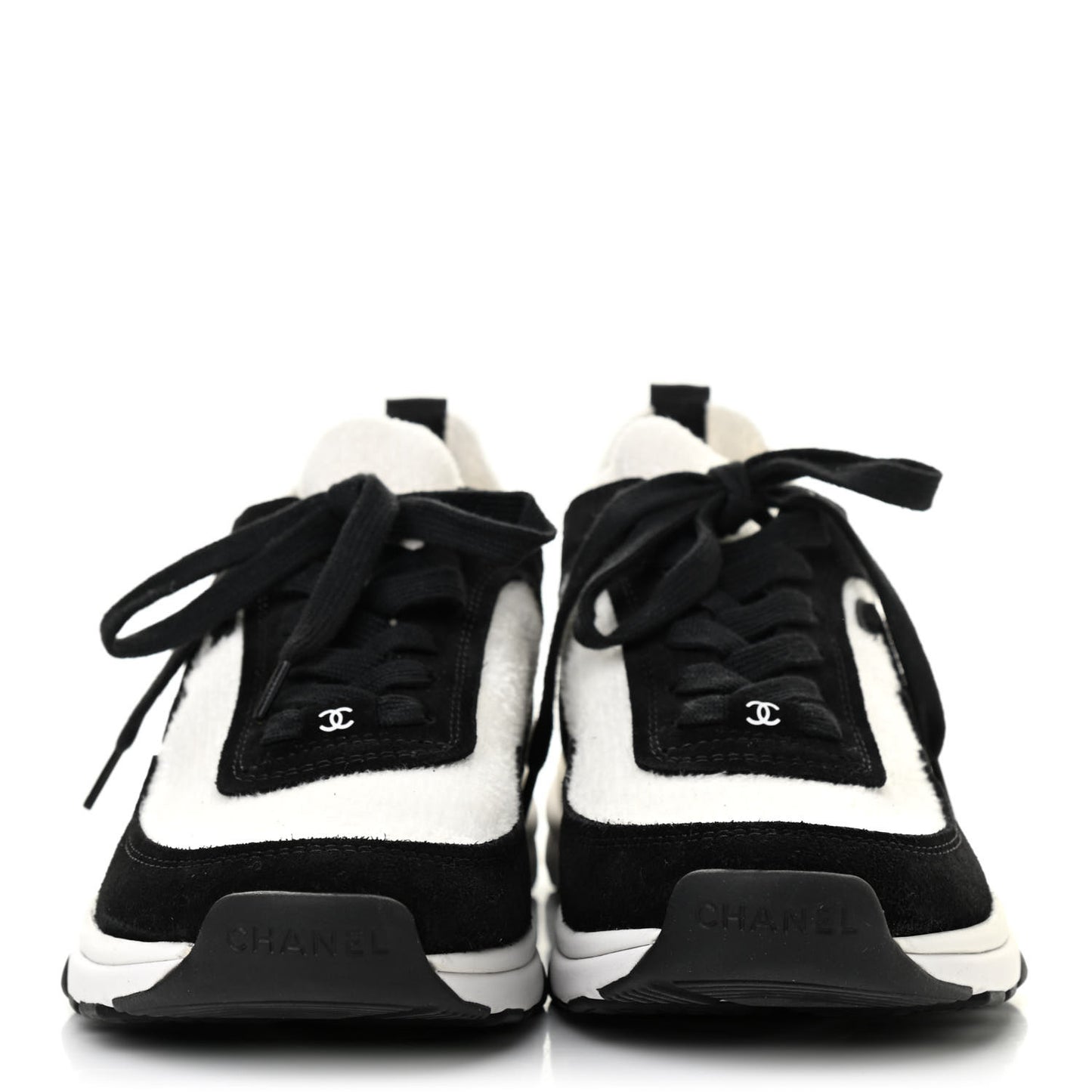 Fabric Suede Calfskin CC Sneakers 38.5 White Black