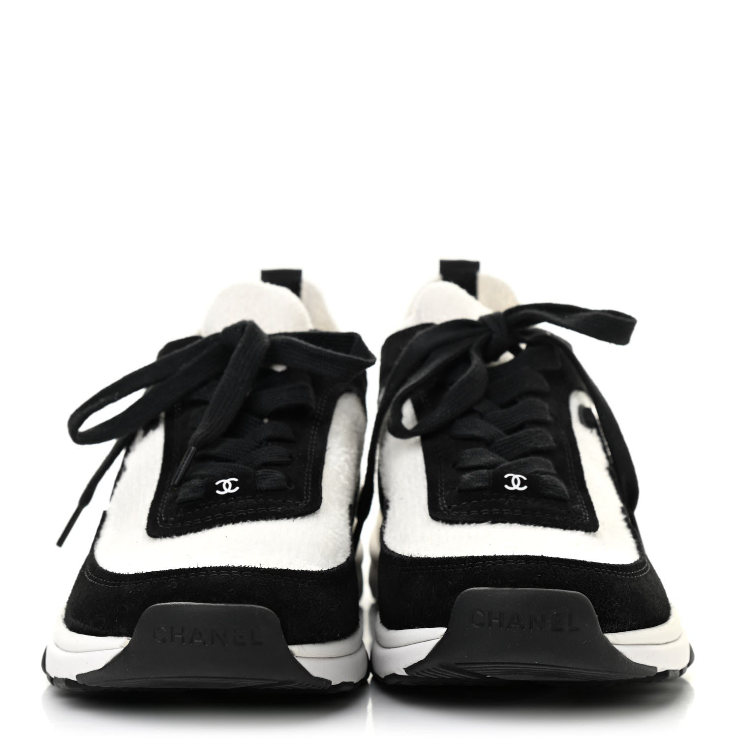 Chanel Fabric Suede Calfskin CC Sneakers 38.5 White Black 2 of 7