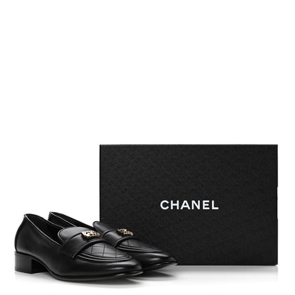 Chanel Lambskin Quilted Womens CC Loafers 39 Black 10 of 10