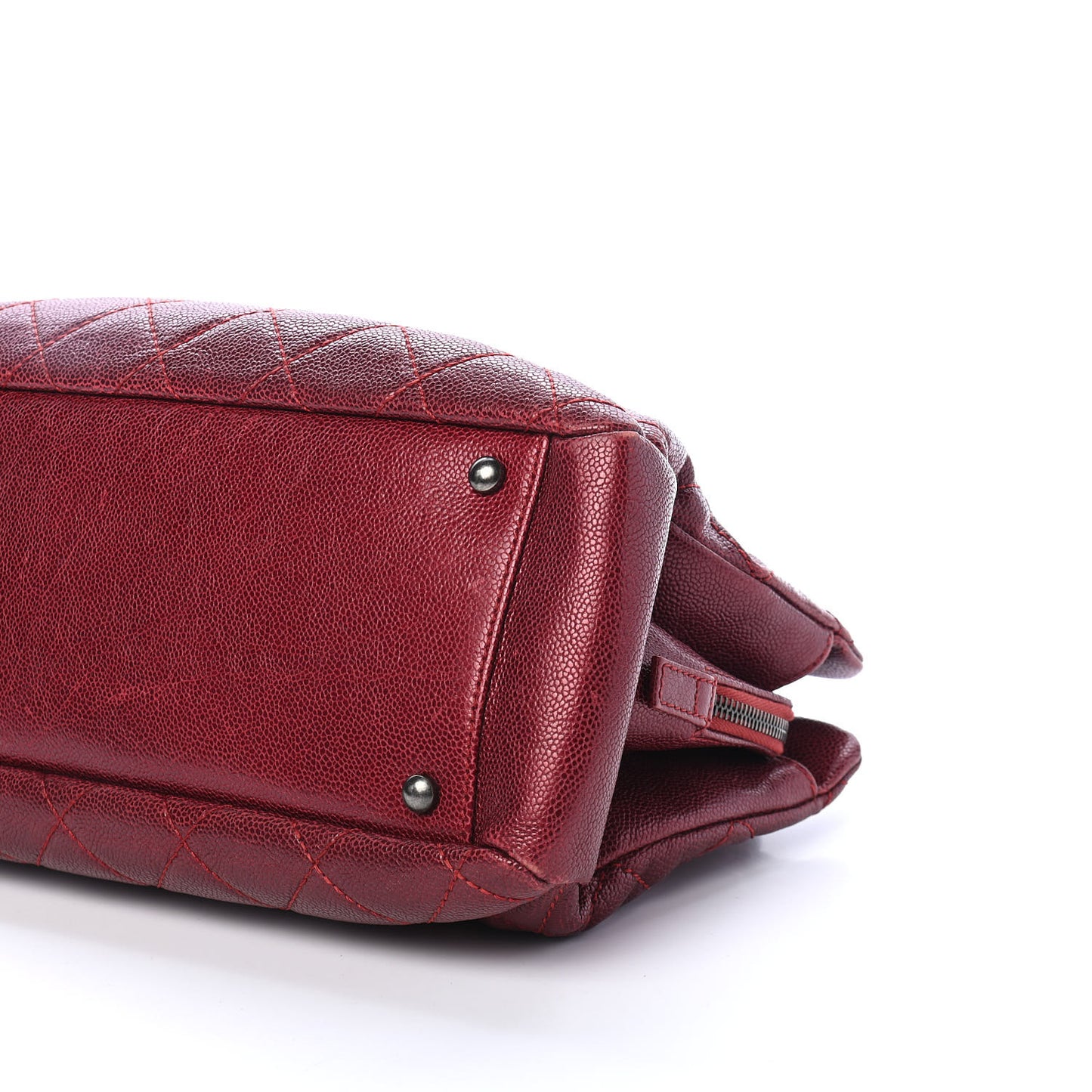 Iridescent Caviar Quilted Chic Shopping Tote Dark Red