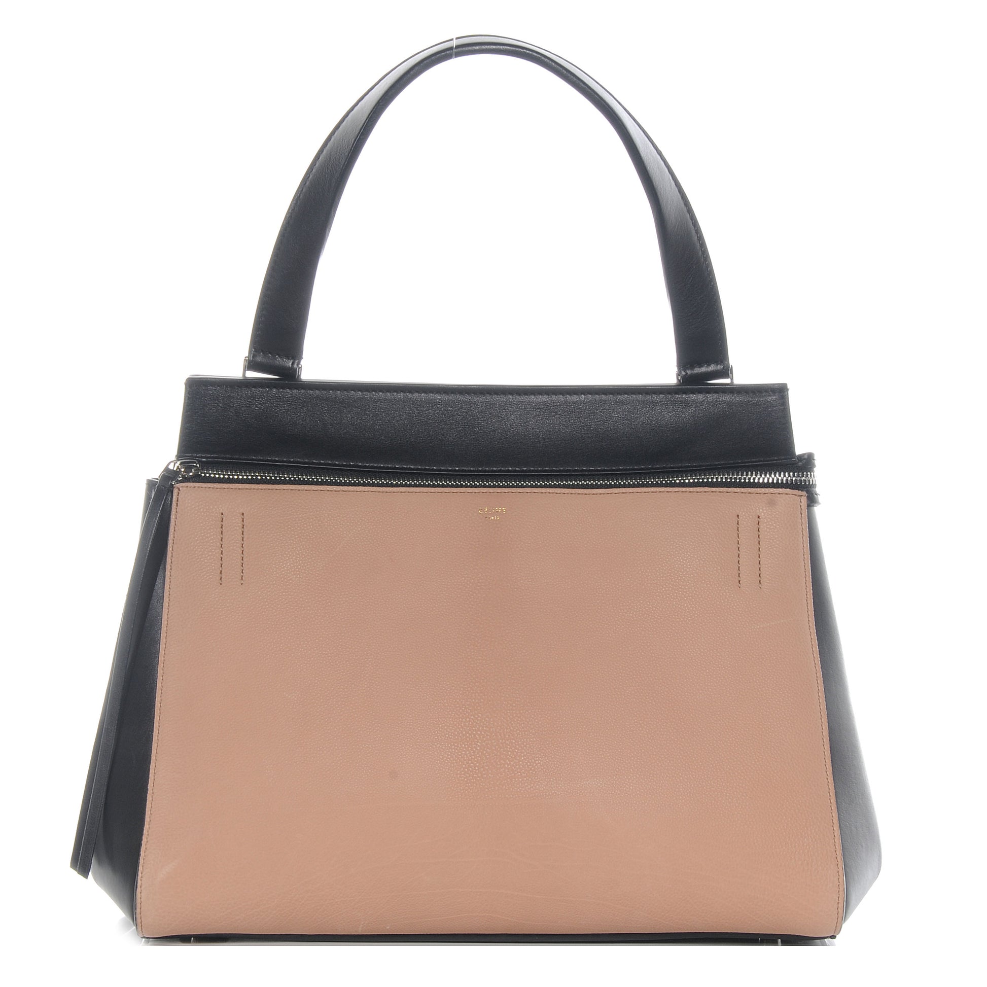 Celine Leather Medium Bi-Color Edge Shoulder Bag Black Nude 2 of 8