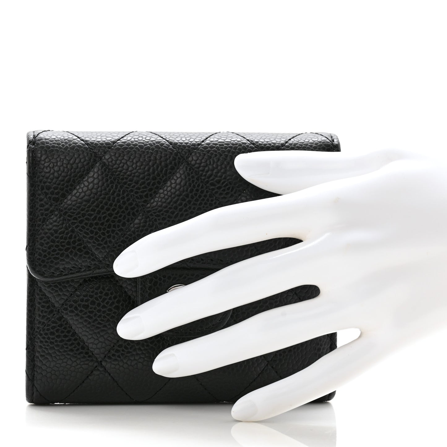 Caviar Quilted Compact Flap Wallet Black