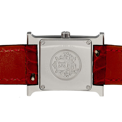 Hermes Stainless Steel Alligator Diamond Bezel Mother of Pearl 21mm Heure H Hour Quartz Watch Braise 4 of 5