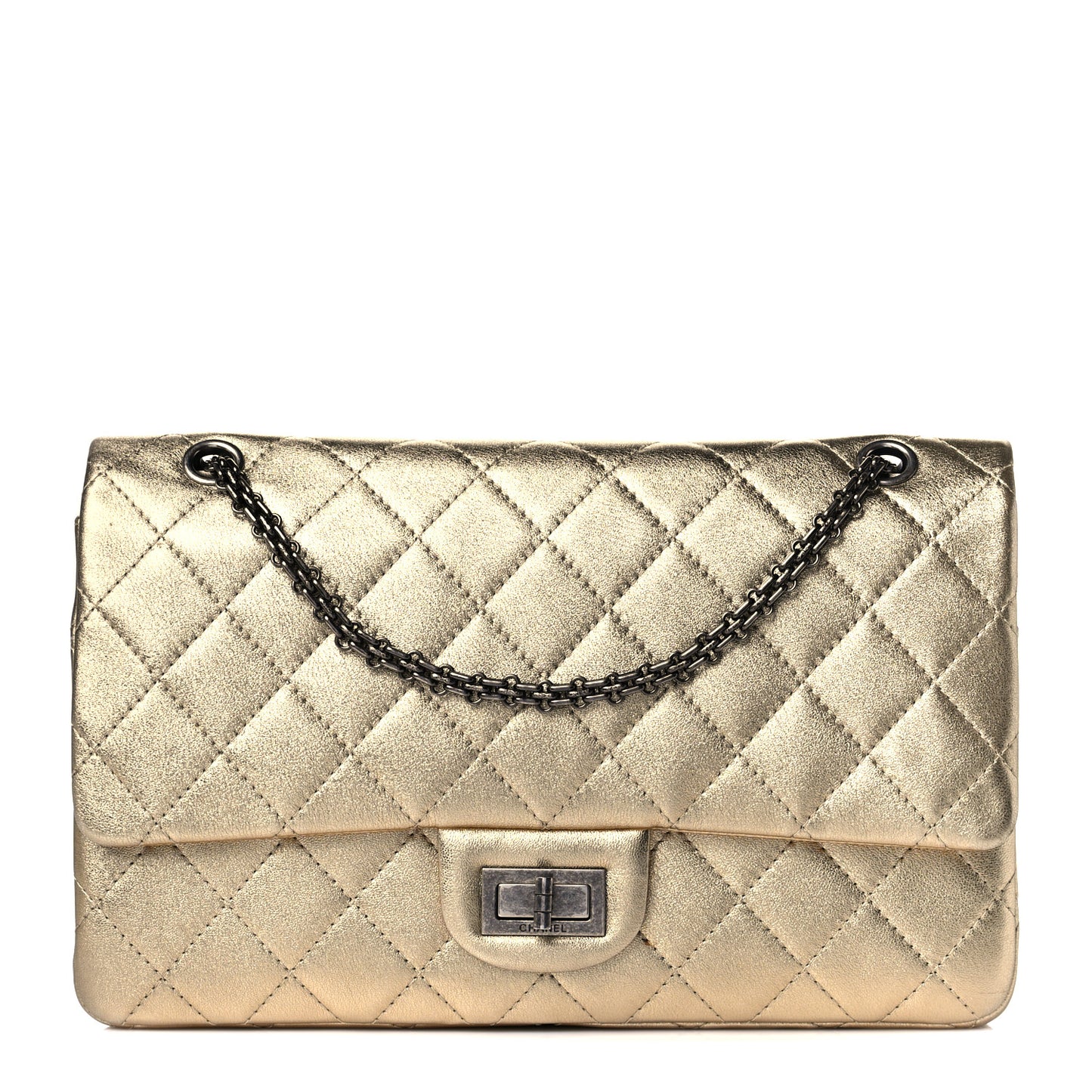 Metallic Aged Calfskin Quilted 2.55 Reissue 227 Flap Gold