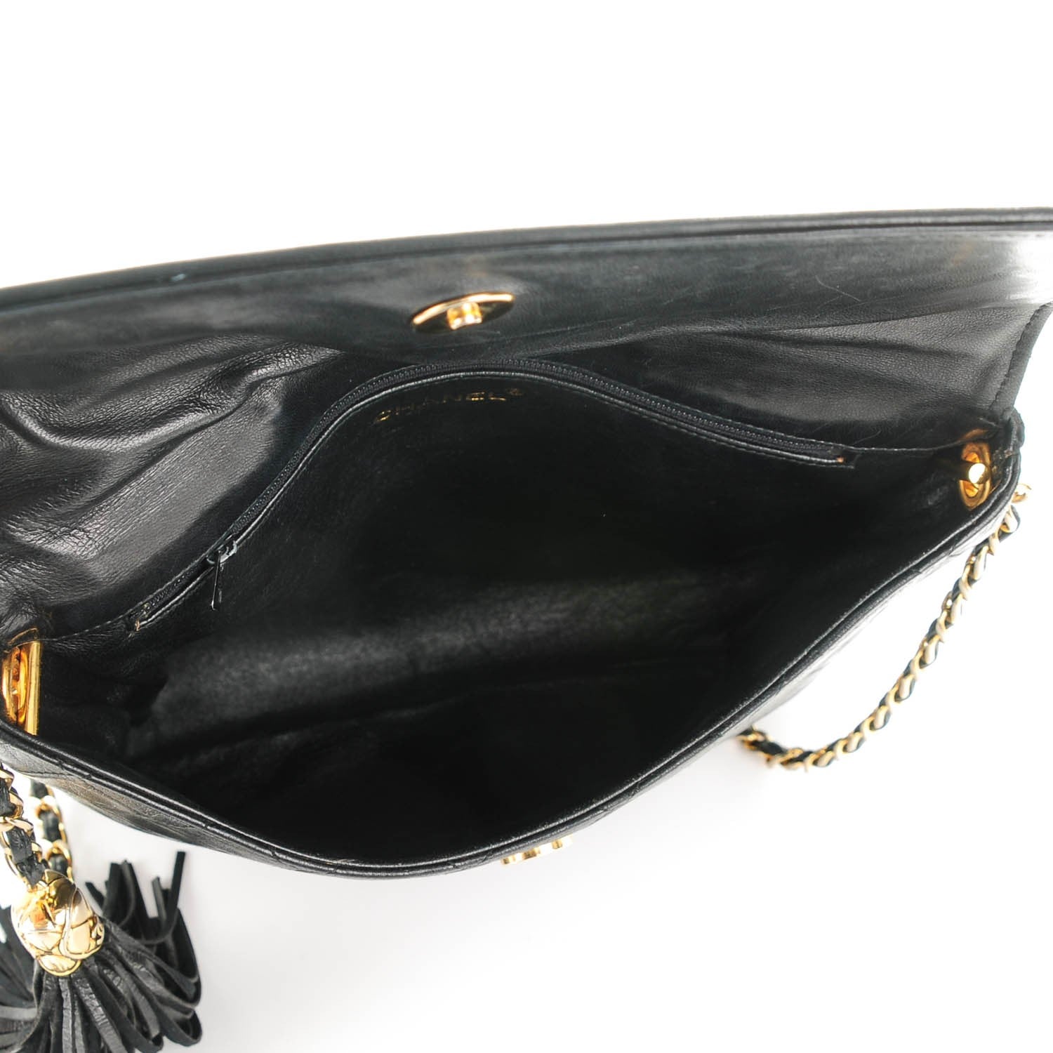Chanel Lambskin Quilted CC Tassel Shoulder Flap Bag Black 5 of 9