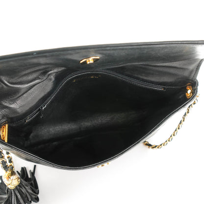 Chanel Lambskin Quilted CC Tassel Shoulder Flap Bag Black 5 of 9