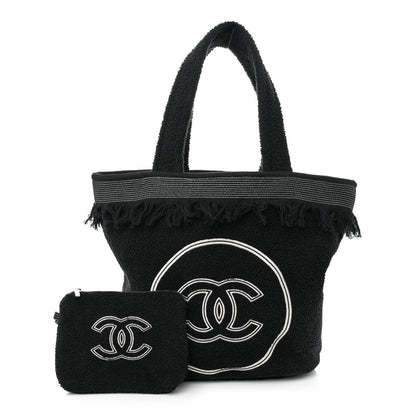 Chanel Terry Cotton CC Beach Tote Towel Set Black 3 of 13
