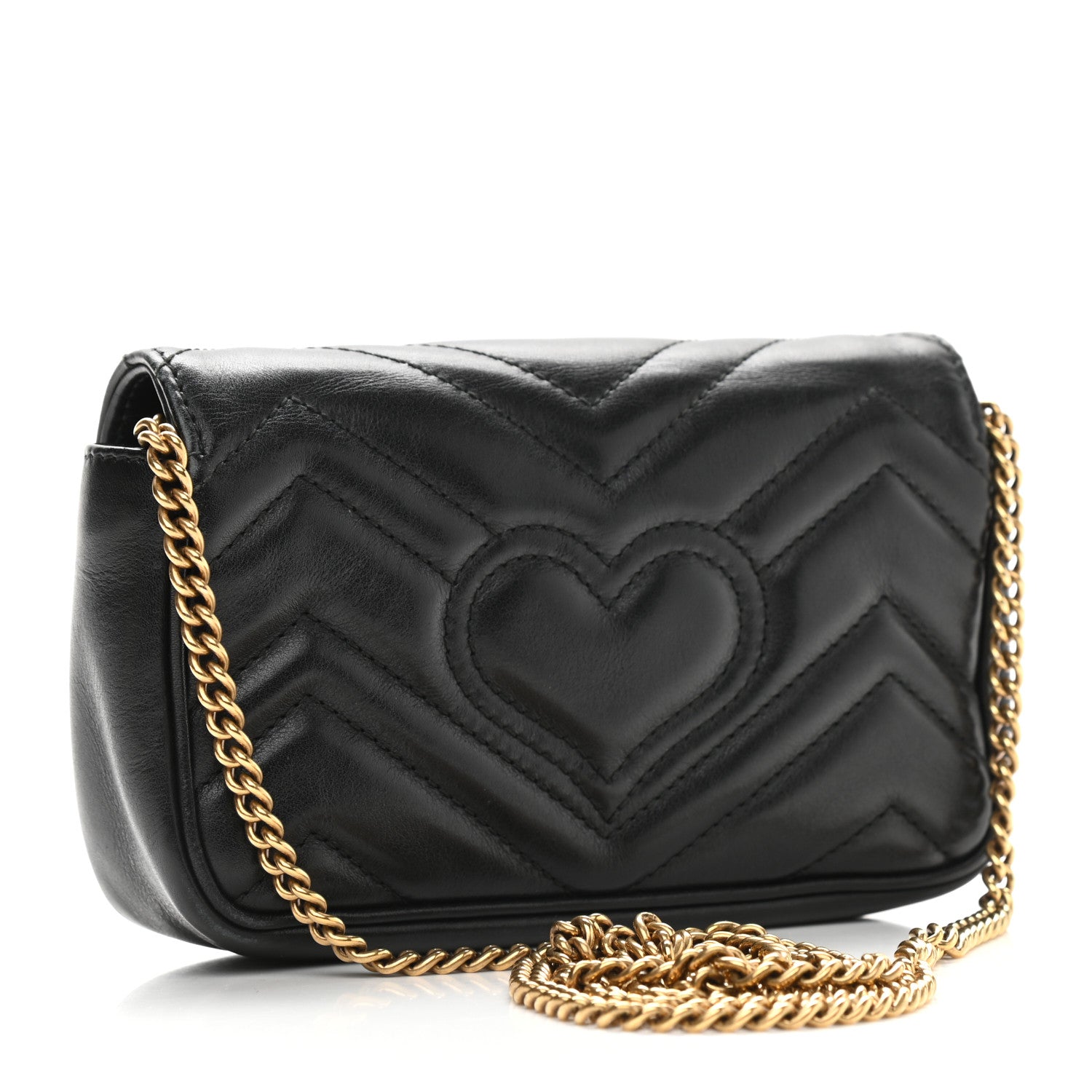 Gucci Calfskin Matelasse Super Mini GG Marmont Shoulder Bag Black 3 of 9