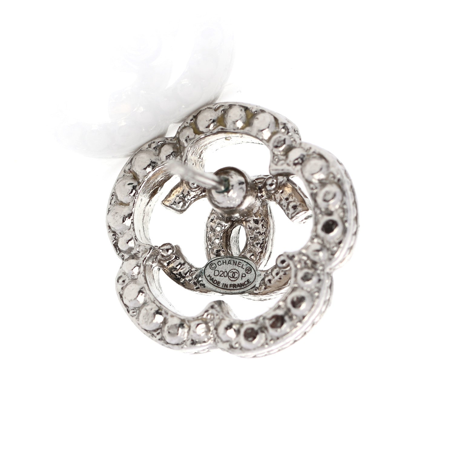 Chanel Crystal Coco Flapper Camellia CC Stud Earrings Silver 4 of 5