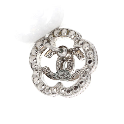 Chanel Crystal Coco Flapper Camellia CC Stud Earrings Silver 4 of 5