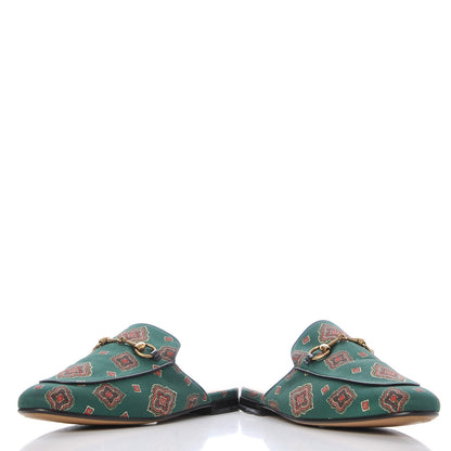 Gucci Satin Goatskin Jewel Highlands Printed Mens Princetown Slippers 8 Green 6 of 12