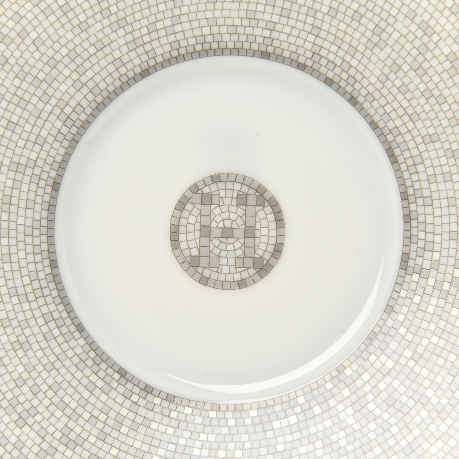 Hermes Porcelain Mosaique Au 24 Platine Tea Cup And Saucer Set Of 2 Platinum 3 of 7