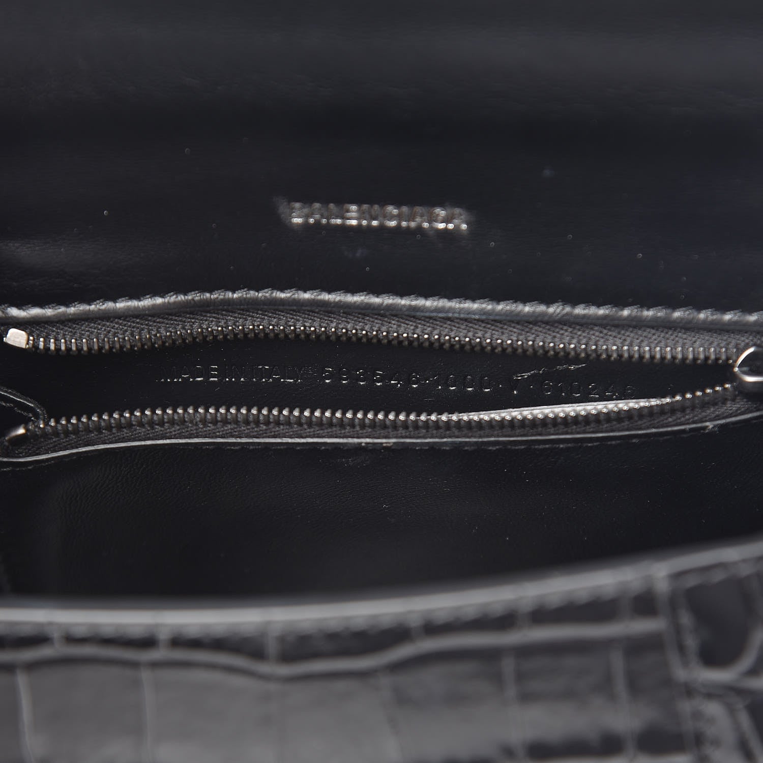 Balenciaga Shiny Calfskin Monochrome Crocodile Embossed Small Hourglass Top Handle Bag Black 7 of 12