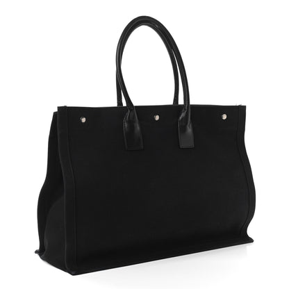Saint Laurent Linen Calfskin Rive Gauche Tote Black 2 of 12