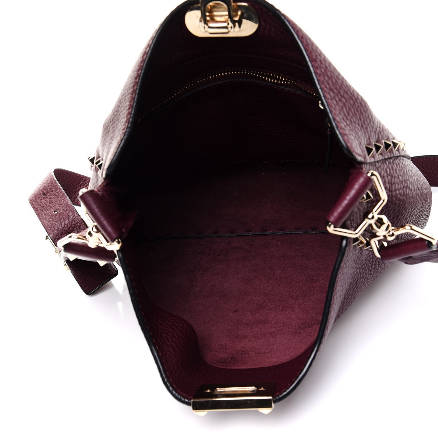 Pebbled Calfskin Small Rockstud Flip-Lock Messenger Bag Vinaccia