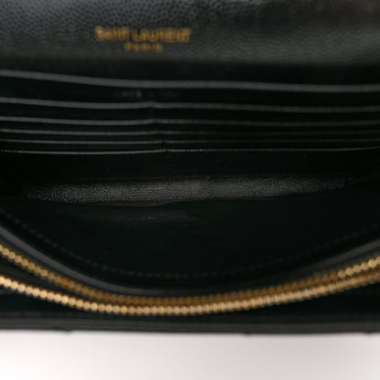 Saint Laurent Grain De Poudre Matelasse Chevron Monogram Chain Wallet Black 5 of 10