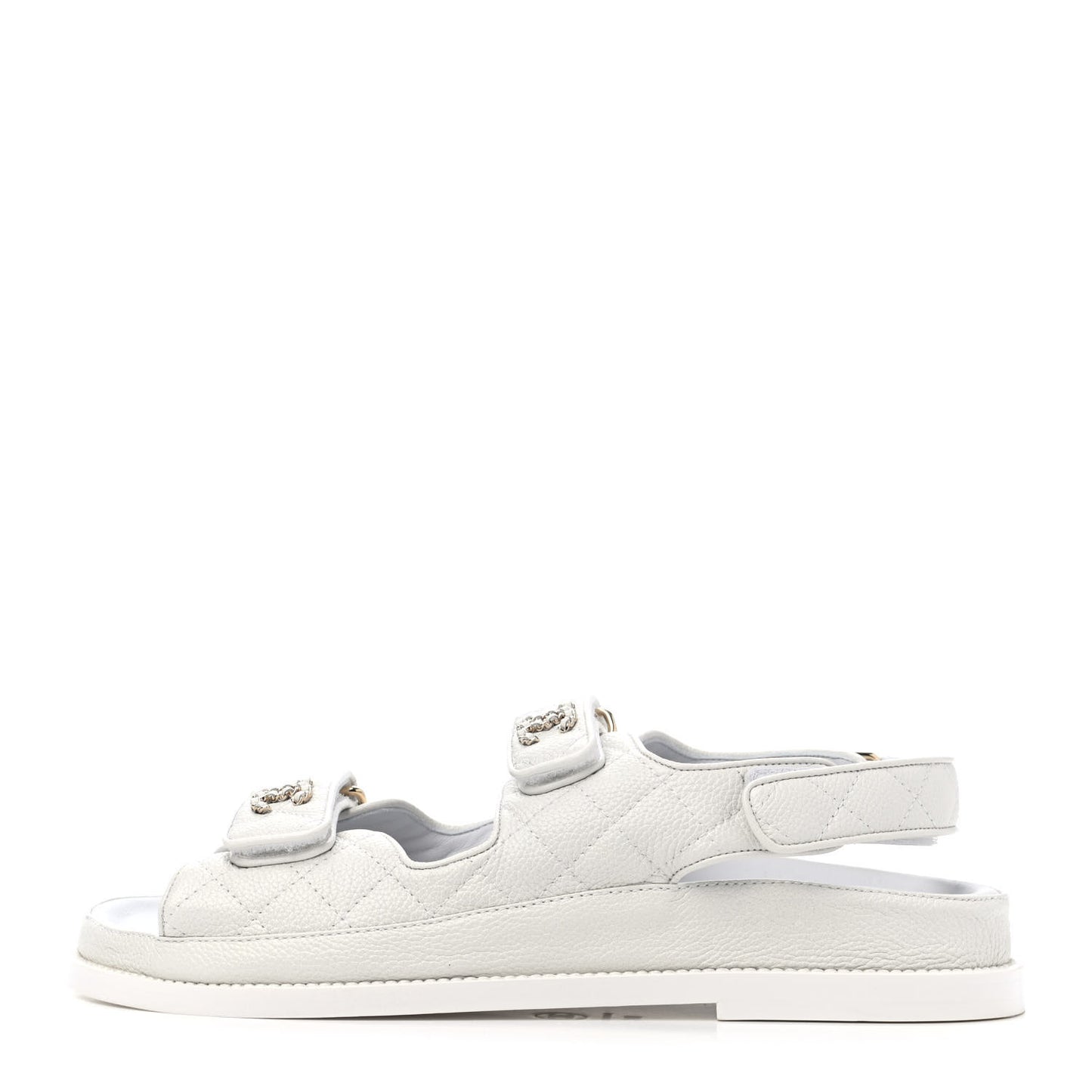 Grained Calfskin Velcro Dad Sandals 39 White