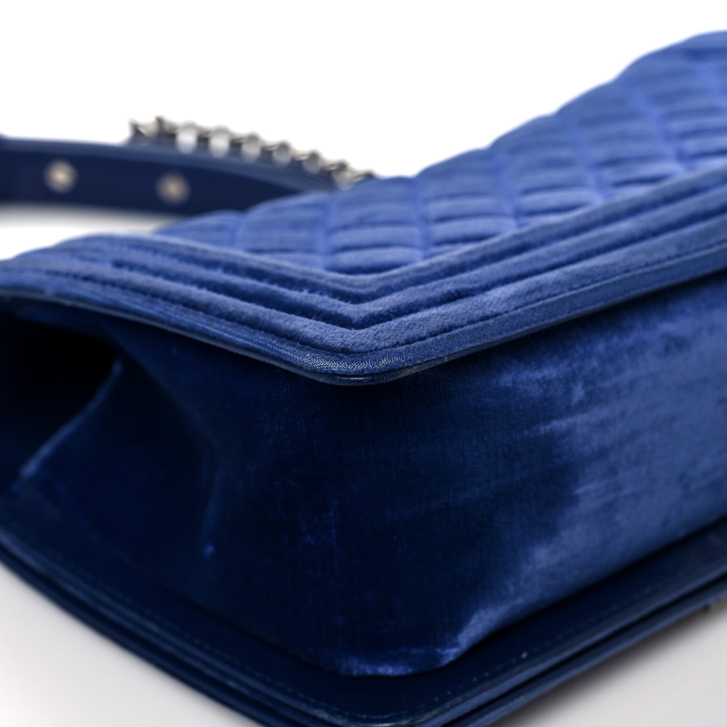 Velvet Quilted Medium Boy Flap Blue