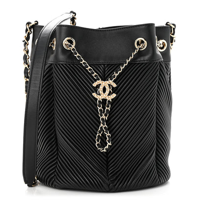 Chanel Lambskin Chevron Drawstring Bag Black 1 of 10