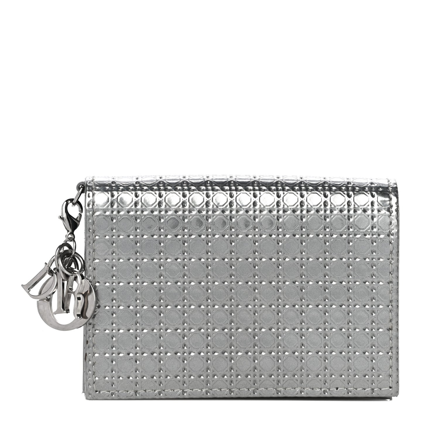 Metallic Patent Micro-Cannage Lady Dior Card Holder Silver