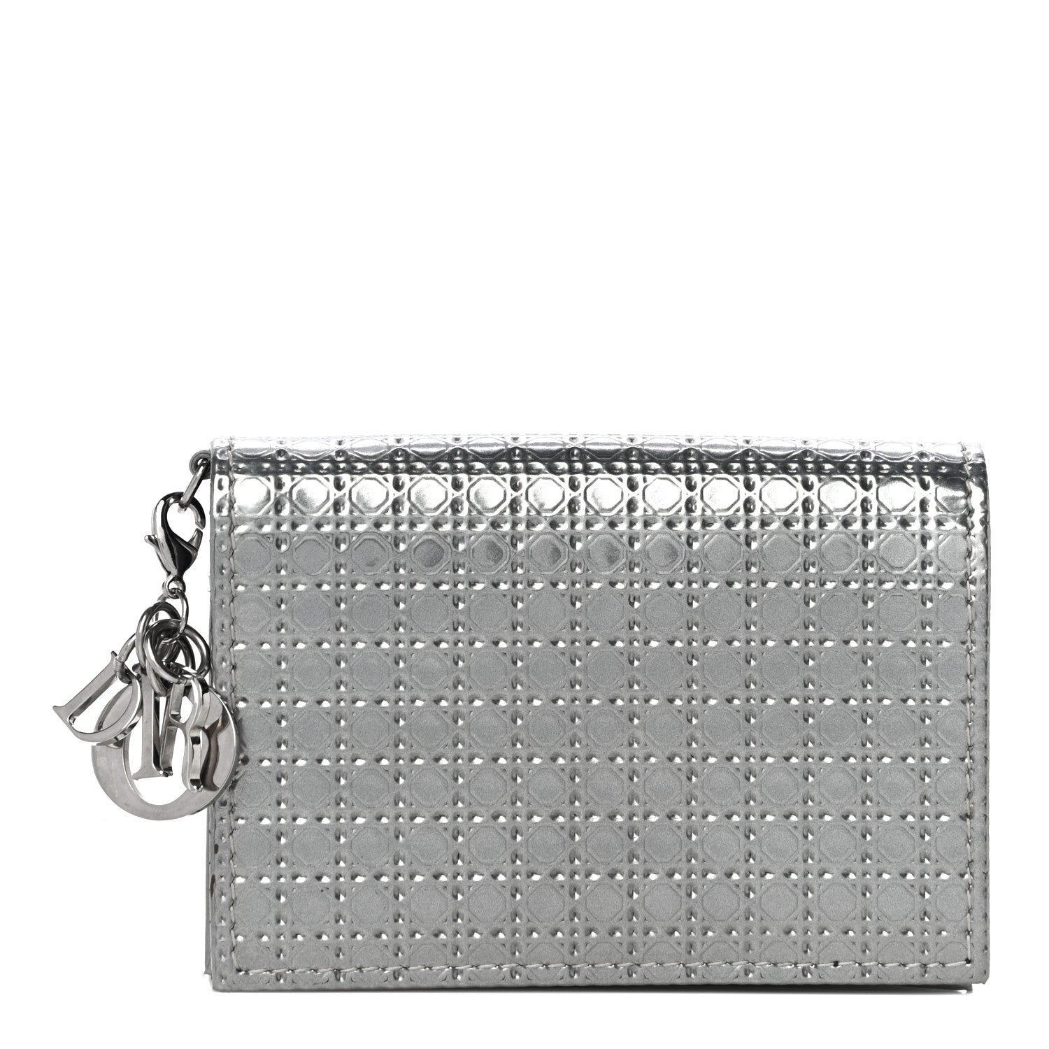 Christian Dior Metallic Patent Micro-Cannage Lady Dior Card Holder Silver 1 of 10