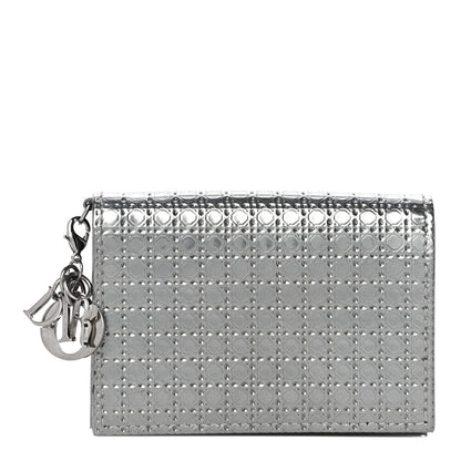 Christian Dior Metallic Patent Micro-Cannage Lady Dior Card Holder Silver 1 of 10