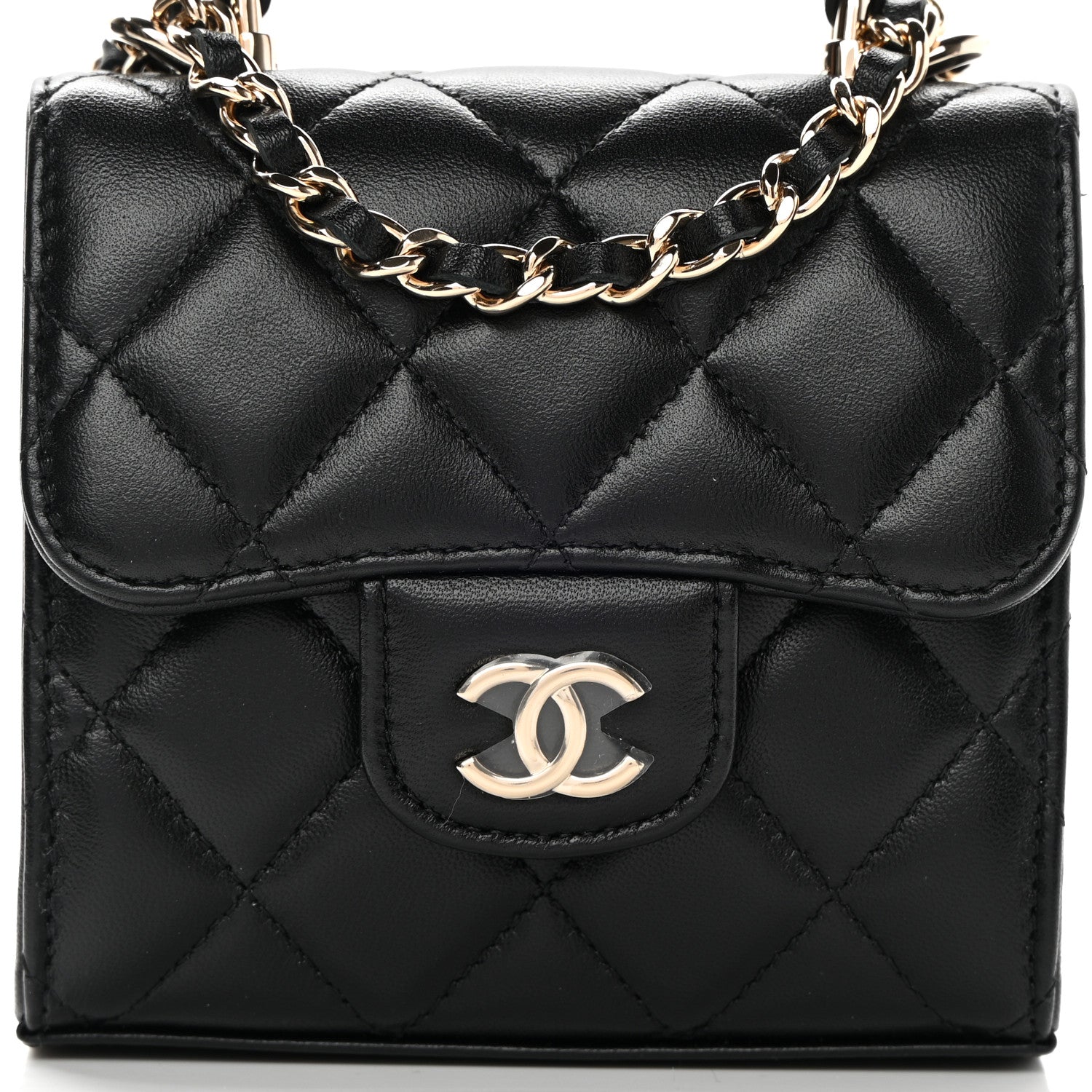 Chanel Lambskin Quilted Top Handle Flap Clutch With Chain Black 8 of 12