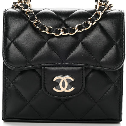 Chanel Lambskin Quilted Top Handle Flap Clutch With Chain Black 8 of 12